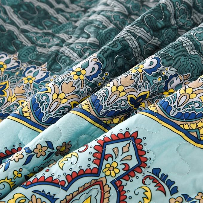 WONGS BEDDING Boho Full Quilt Set, 3 Pieces Green Brown Bohemian Full Size - Image 8