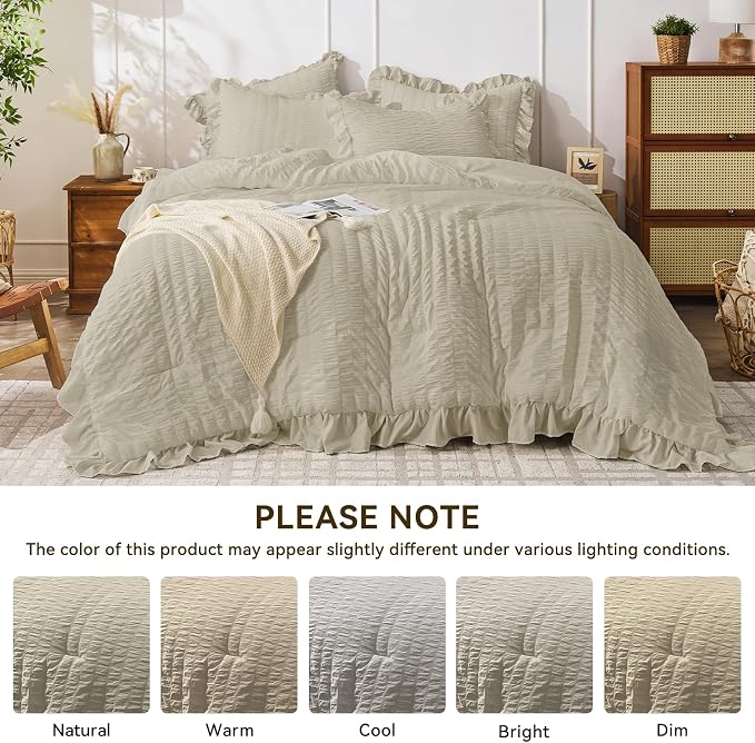 JOLLYVOGUE King Size Comforter Set, 3 Pieces Linen Seersucker Comforters King - Image 8