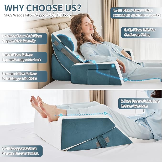 Yojoker 9PCS Orthopedic Bed Wedge Pillow Set - Image 4