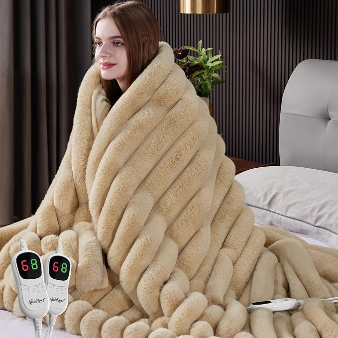 Heated Blanket Queen Size, Faux Fur Cozy Heating Blanket by Unknown