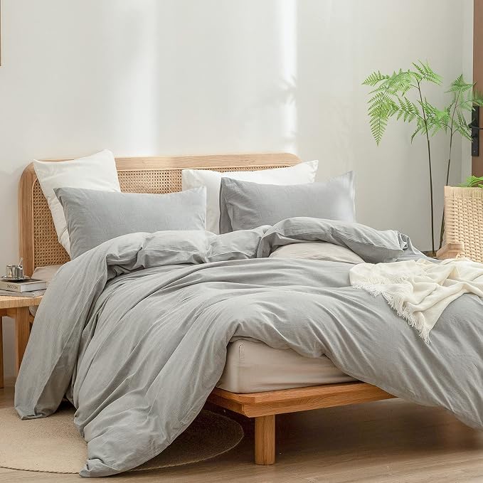BESTOUCH Duvet Cover Set 100% Washed Cotton Linen Feel Super Soft Comfortable - Image 4