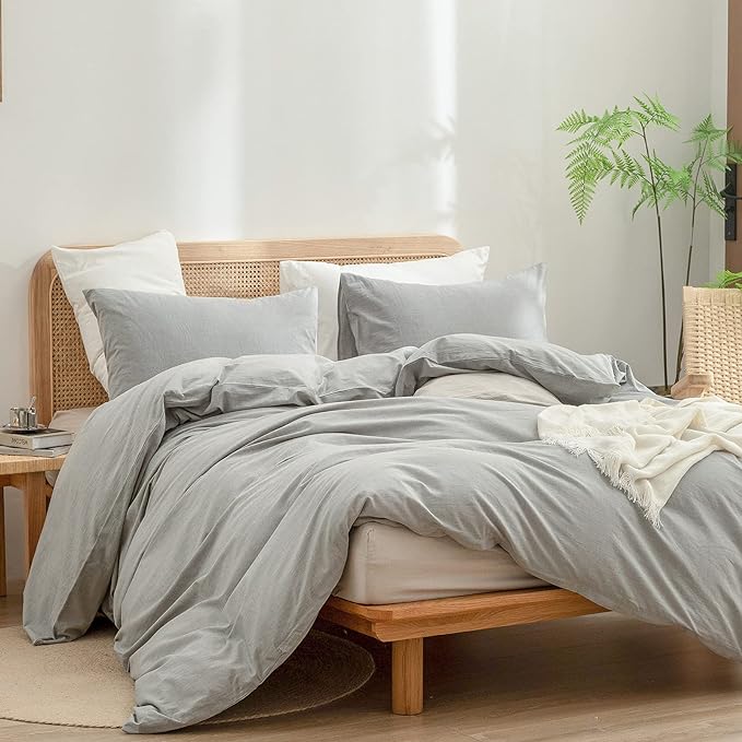 BESTOUCH Duvet Cover Set 100% Washed Cotton Linen Feel Super Soft Comfortable - Image 4