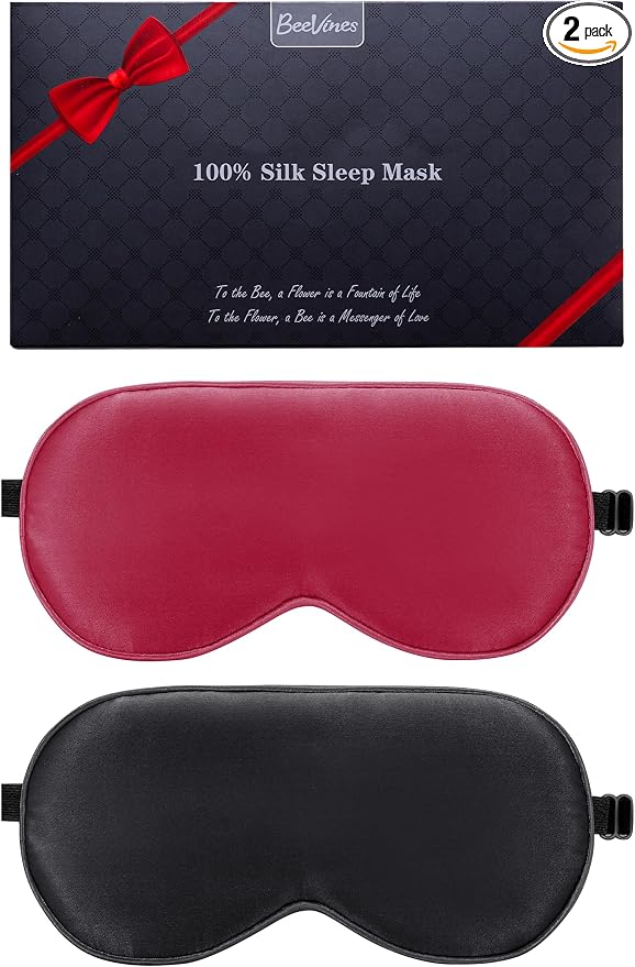 BeeVines 100% Real Mulberry Silk 2 Pack Sleep Mask, Pure Silk Eye Masks by BeeVines
