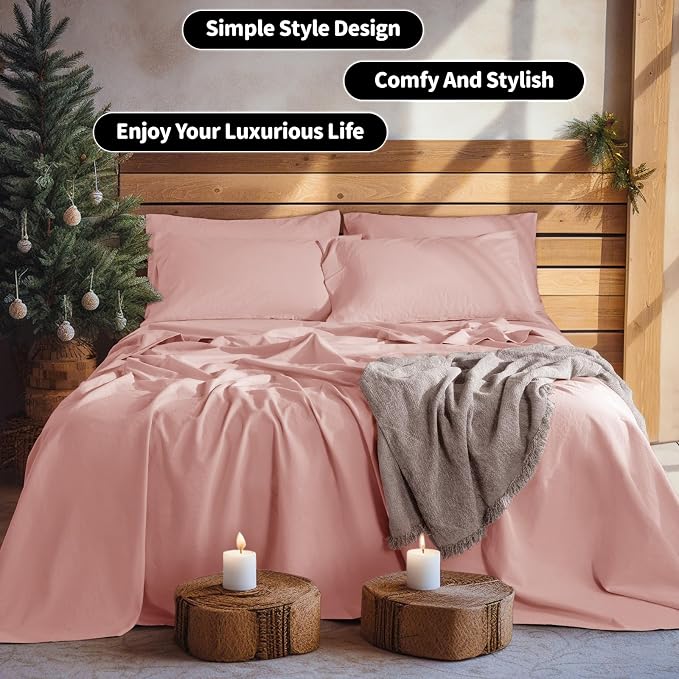LBRO2M 100% Pure Linen Sheet Set Deep Pocket Up to 16" Bed Sheets Sets - Image 8