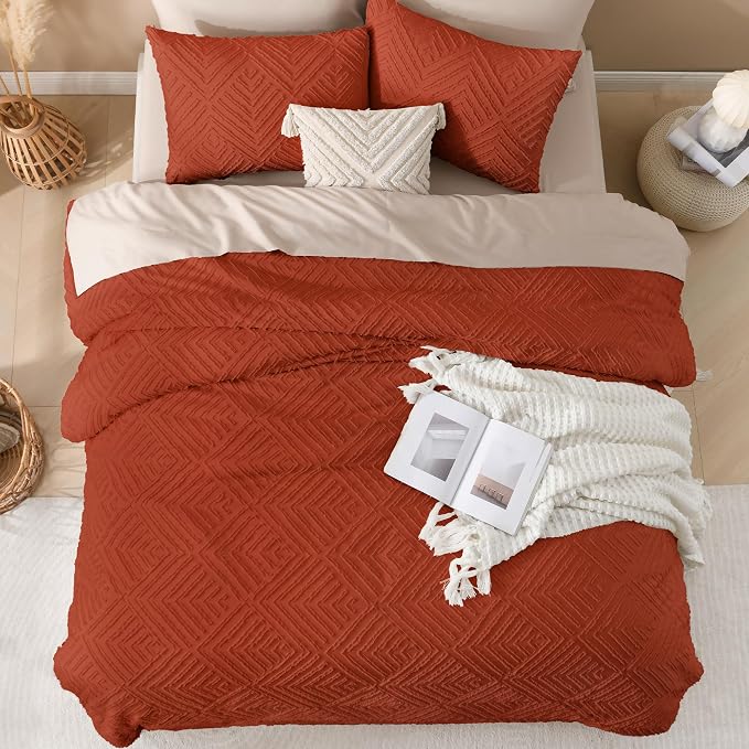 Andency Burnt Orange California King Comforter Set, 3 Pieces Terracotta Boho - Image 7