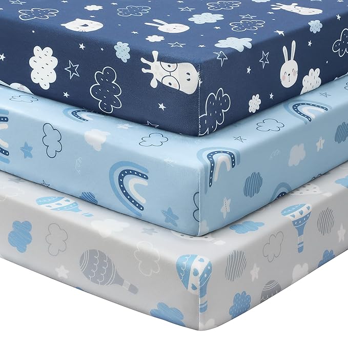Baby Mini Crib Sheets Boy, Portable 38”x26” Pack and Play Sheets Fitted by FIEMOL
