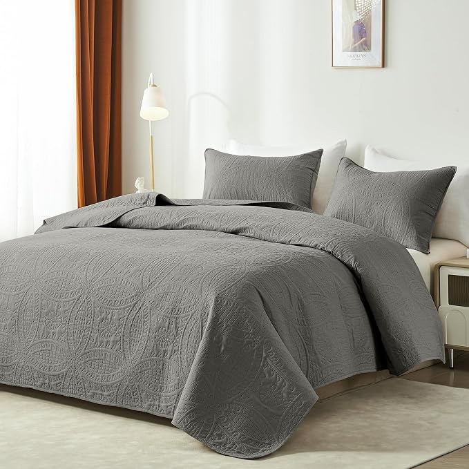 akkialla Dark Grey Full/Queen Quilt Set, Ultrasonic Lightweight Bedspread - Image 2