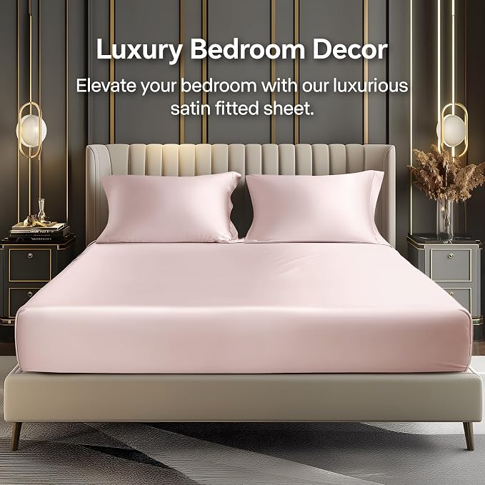 BEDELITE Satin Fitted Sheet and Pillowcases Set, Luxury Soft Similar to Silk - Image 2
