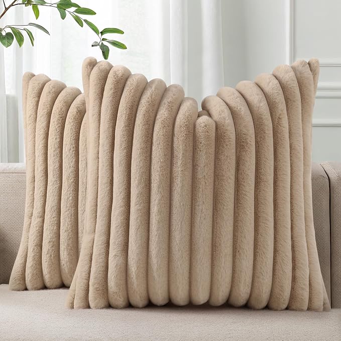Pallene Faux Fur Plush Throw Pillow Covers 20x20 Set of 2, Luxury Soft Fluffy by PALLENE
