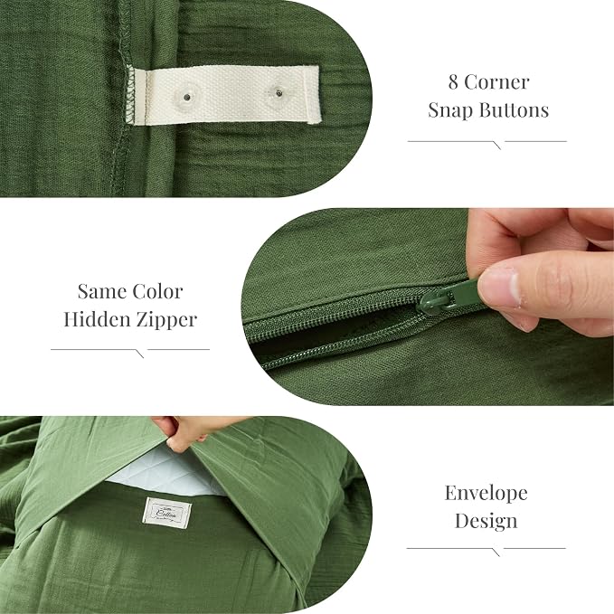 Green Duvet Cover King, 100% Sandwashed Cotton Soft King Size Duvet Cover Set 3 - Image 4