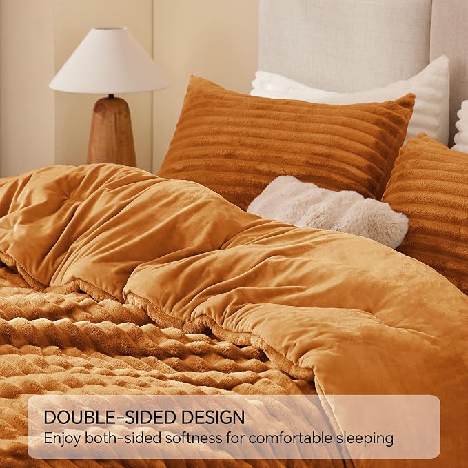 BEDELITE Fleece Twin Comforter Set -Super Soft & Warm Fluffy Rust Orange Bedding - Image 5