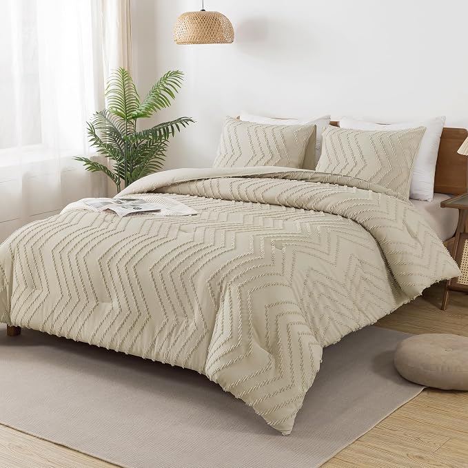 Andency Light Khaki California King Comforter Set, Boho Cal King Soft Warm - Image 7