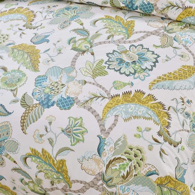 mixinni Boho-Chic King Size Duvet Cover Paisley Light Blue and Light Green Long - Image 6
