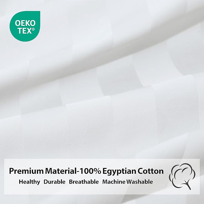 Queen Size Striped Fitted Sheet Only White Color, 100% Egyptian Cotton 600 - Image 7