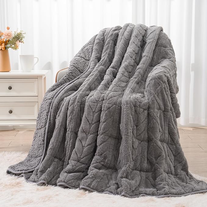 Wemore Jacquard Fleece Weighted Blanket Twin Size 48" x 72" 15lbs, Ultra Soft by WemoreDirect