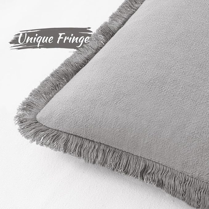 MIULEE Decorative Throw Pillow Covers Neutral Linen Fringe Throw Pillows Set of - Image 2