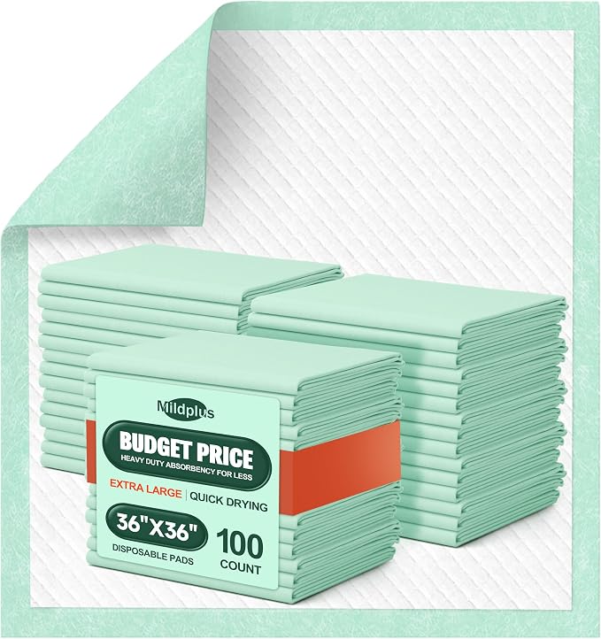 MILDPLUS 100 Count Disposable Bed Pads, 36x36 Inch Extra Large Incontinence by MILDPLUS