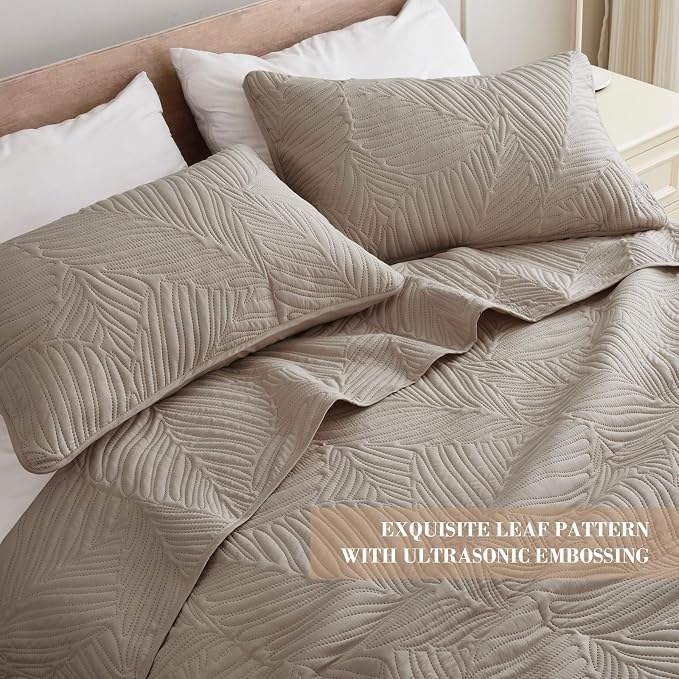 Exclusivo Mezcla Twin Quilt Bedding Set, Lightweight Taupe Quilts Twin Size - Image 3