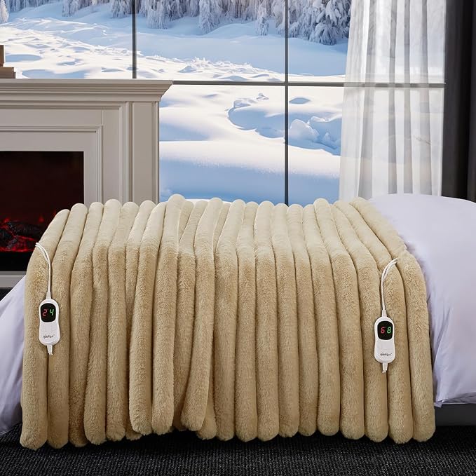 Heated Blanket Queen Size, Faux Fur Cozy Heating Blanket - Image 8