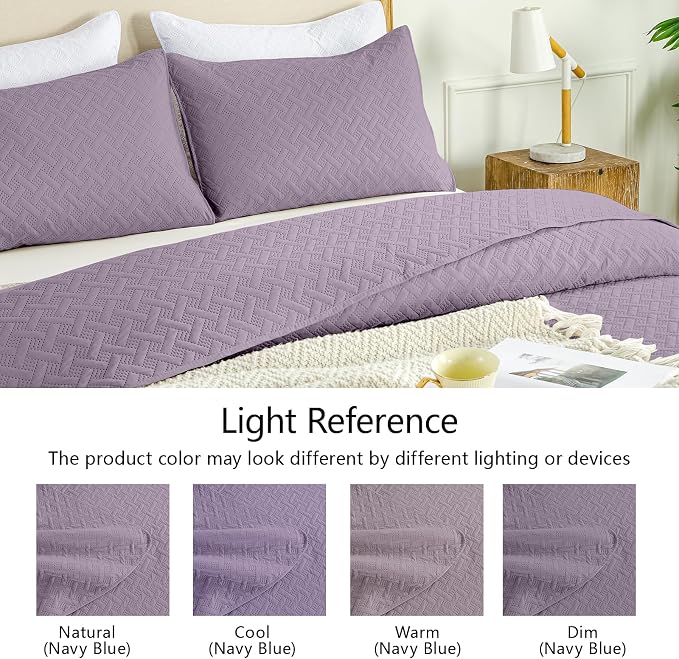 FLYMME Twin Quilt Set, Lightweight Grayish Purple Bedspreads, Basket Weave - Image 5