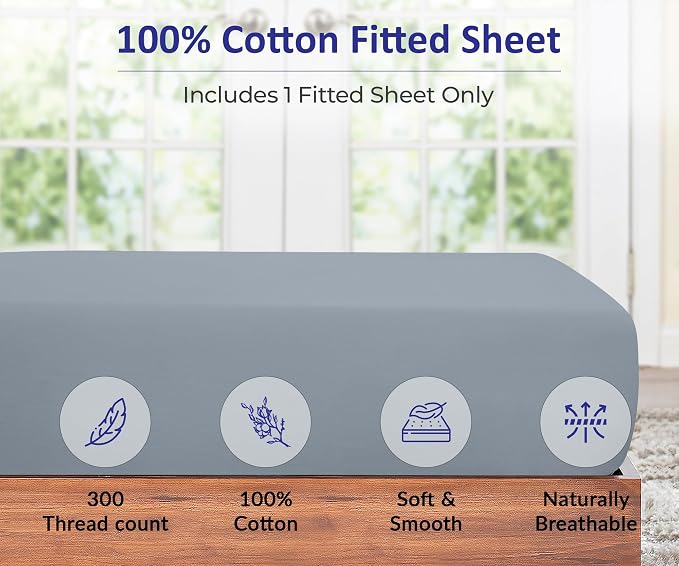 ROYALE LINENS 300 Thread Count 100% Long Staple Combed Cotton Fitted Sheet Full - Image 4