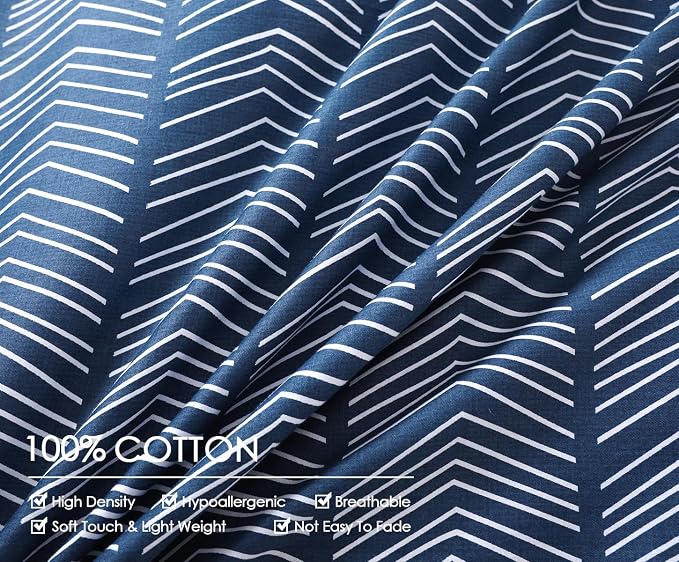 SLEEPBELLA Navy and White Duvet Cover Set, 100% Cotton Bedding, Chevron - Image 5