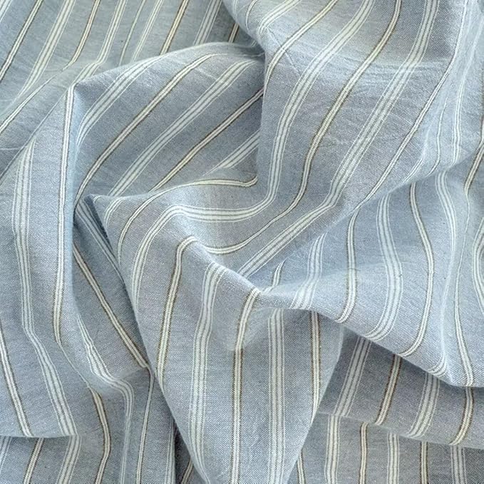 PinkMemory Blue Striped Duvet Cover Set King 100% Washed Cotton Blue Stripes - Image 7