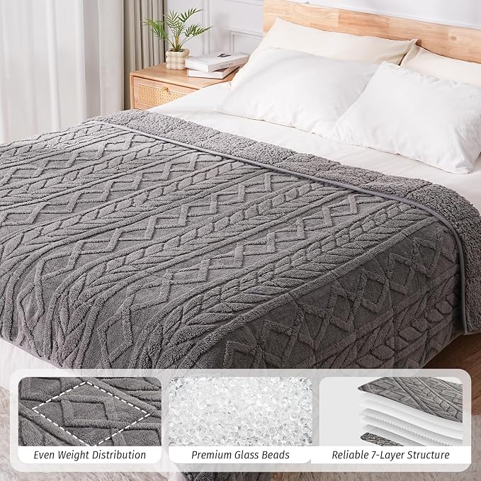 Wemore Jacquard Fleece Weighted Blanket Twin Size 48" x 72" 15lbs, Ultra Soft - Image 3