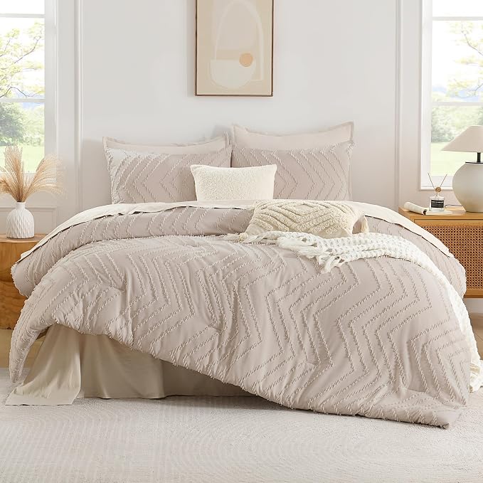 Andency Linen Comforter Set Full Size, Boho Soft Warm Tufted Bedding Comforter - Image 2