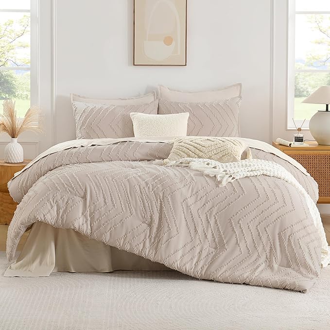 Andency Linen California King Comforter Set, Boho Cal King Soft Warm Tufted - Image 2