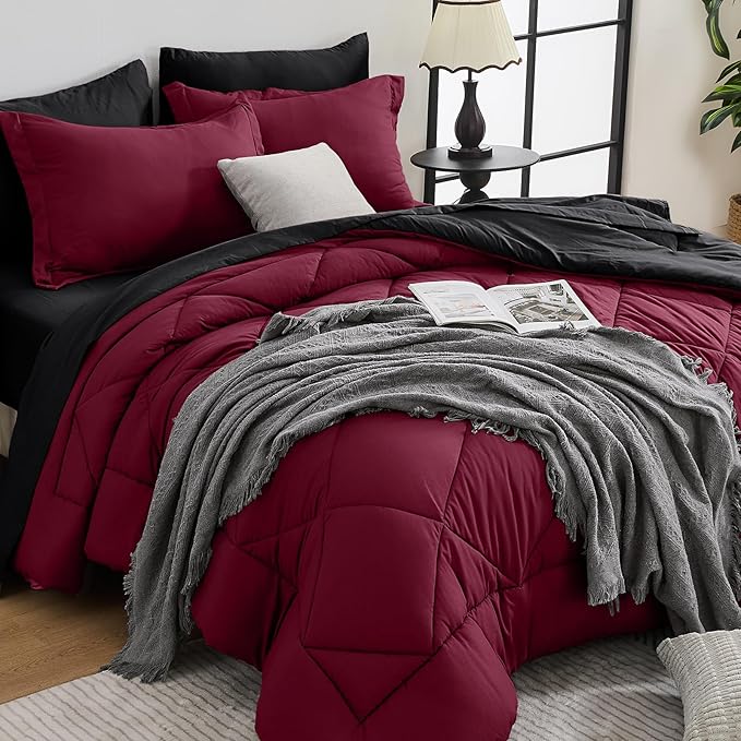 HEVUMYI Red & Black Cali-King Comforter Set by HEVUMYI