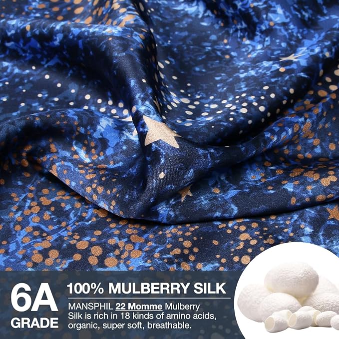 MANSPHIL 2 Pack Queen Mulberry Silk Pillowcase Blue Galaxy, 6A Grade 22 Momme - Image 2