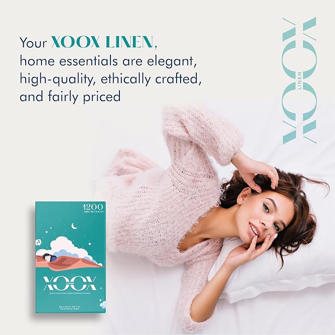 XOOX Linen 100% Egyptian Cotton Queen Pillow Cases Set of 2 - Image 6