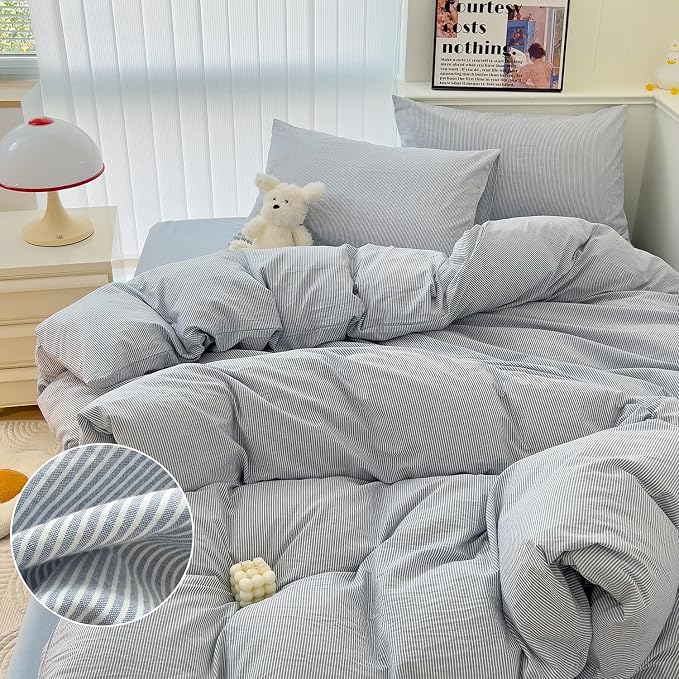 mixinni Blue Striped Duvet Cover Twin Size - Image 2