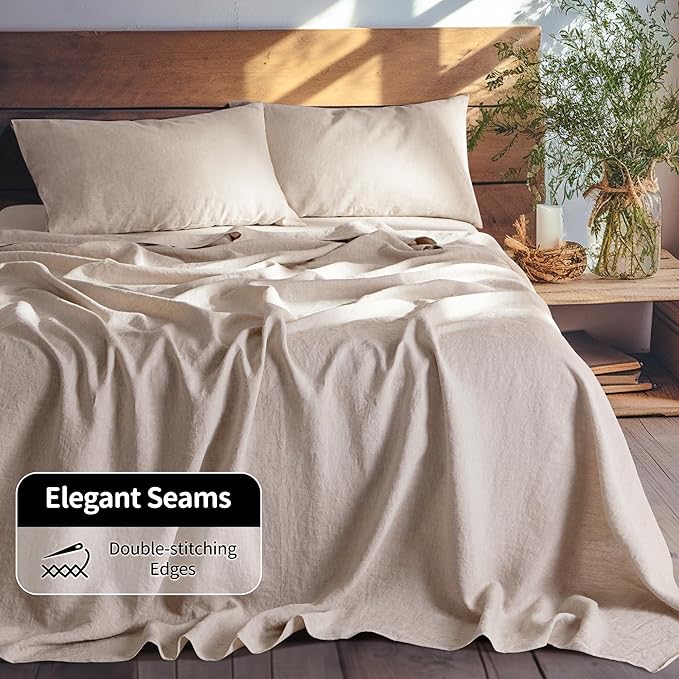 LBRO2M 100% Pure Linen Sheet Set Deep Pocket Up to 16" Bed Sheets Sets - Image 8