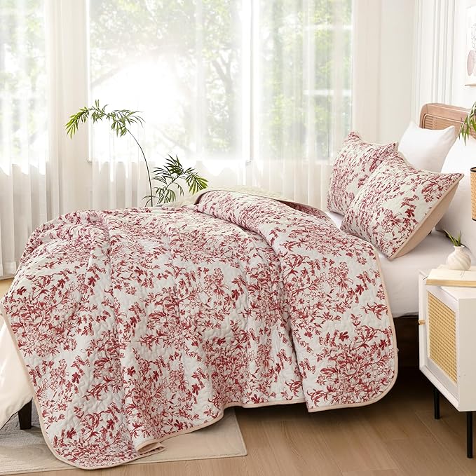 WONGS BEDDING Quilt Queen Size, Christmas Red Quilt Bedding Set - Image 3