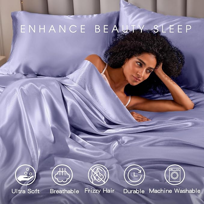 FreshCulture Satin Sheets Queen Size Bed Set- 4 Piece Luxury Soft Silky Queen - Image 7