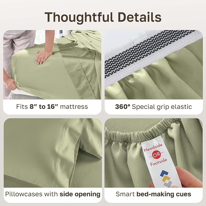 California Design Den Thick and Natural 100% Cotton Bedsheets Queen Size Bed Set - Image 6