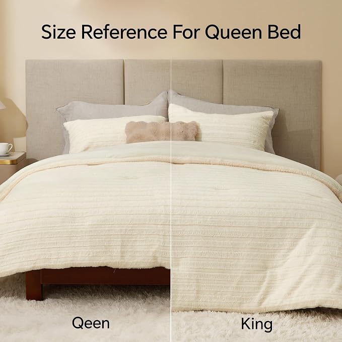BEDELITE Fleece Queen Comforter Set -Super Soft & Warm Fluffy Cream White Faux - Image 6