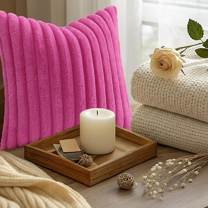 decorUhome Summer Cozy Faux Fur Throw Pillow Covers 26x26 Set of 2 Decorative - Image 9