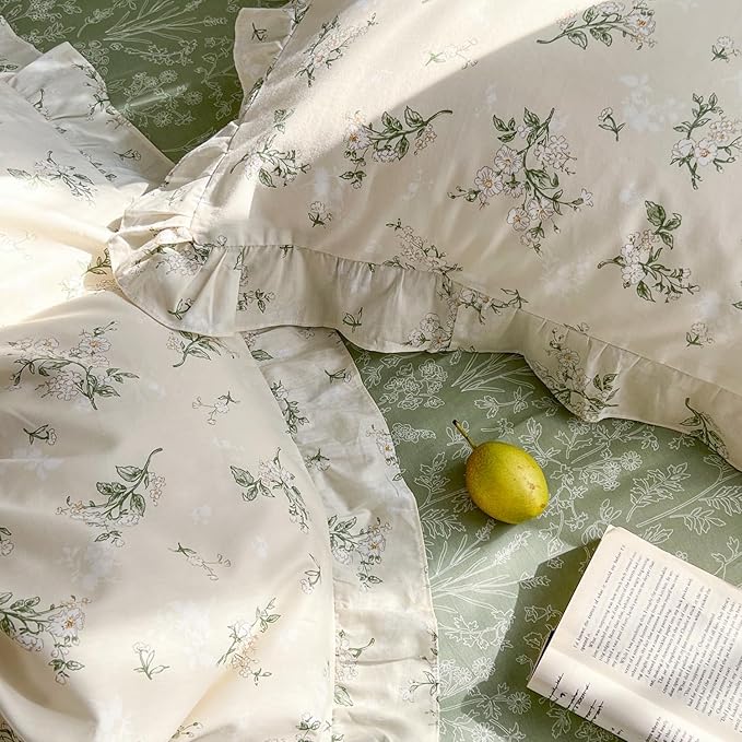 mixinni Reversible Sage Green Floral Duvet Cover Set Twin Size - Image 7