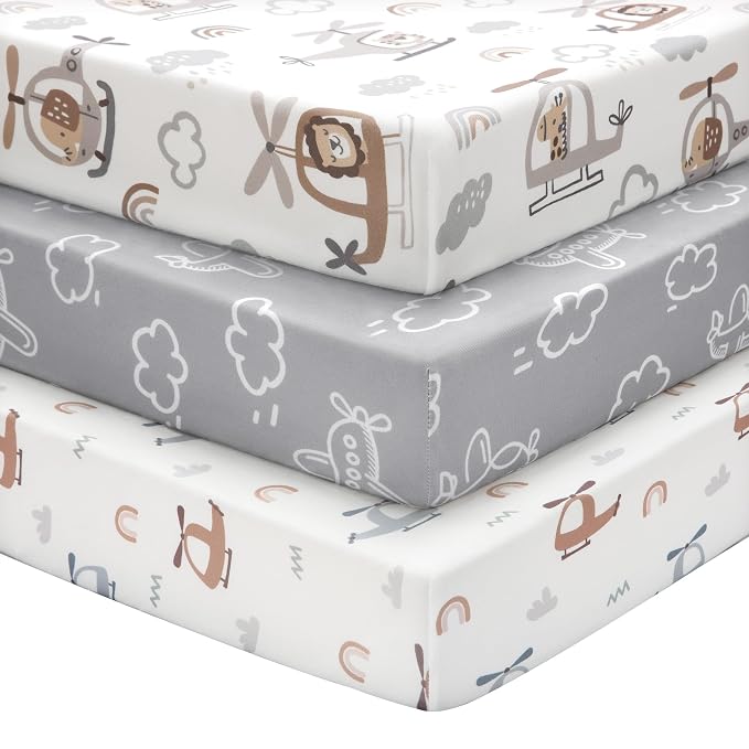 Baby Crib Sheets for Boys and Girls, 3 Pack Toddler Bed Sheets for 52”x28” by FIEMOL