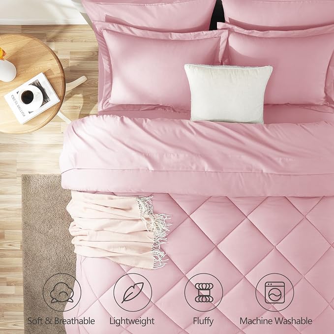 CozyLux Oversized King Comforter Set Pink, 7 Pieces Bed in a Bag Comforter Set - Image 2
