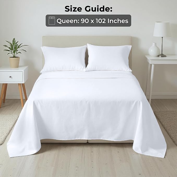 Royale Linens 100% Organic Cotton Queen 2 Pack Flat Sheet Only - Image 3