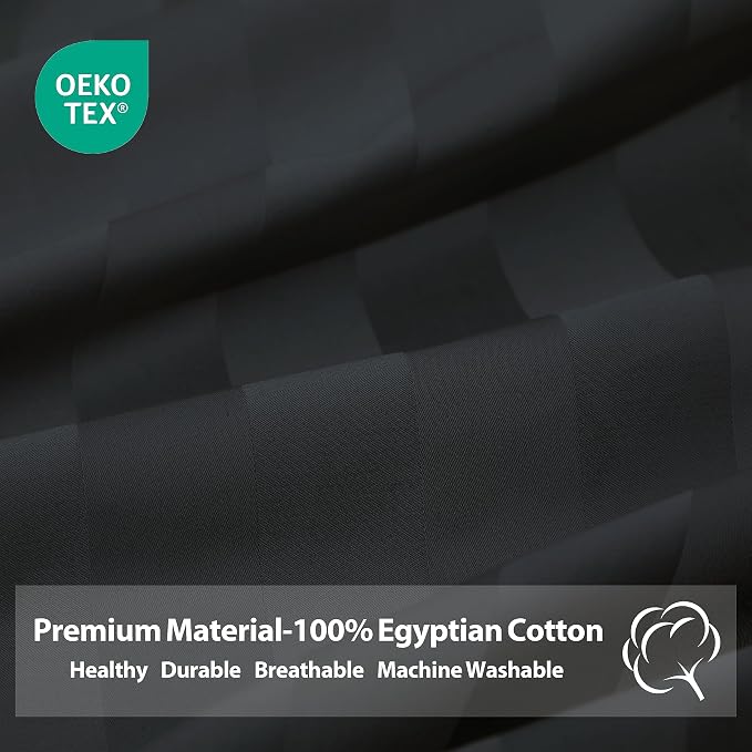 King Size Striped Fitted Sheet Only Black Color, 100% Egyptian Cotton 600 - Image 4