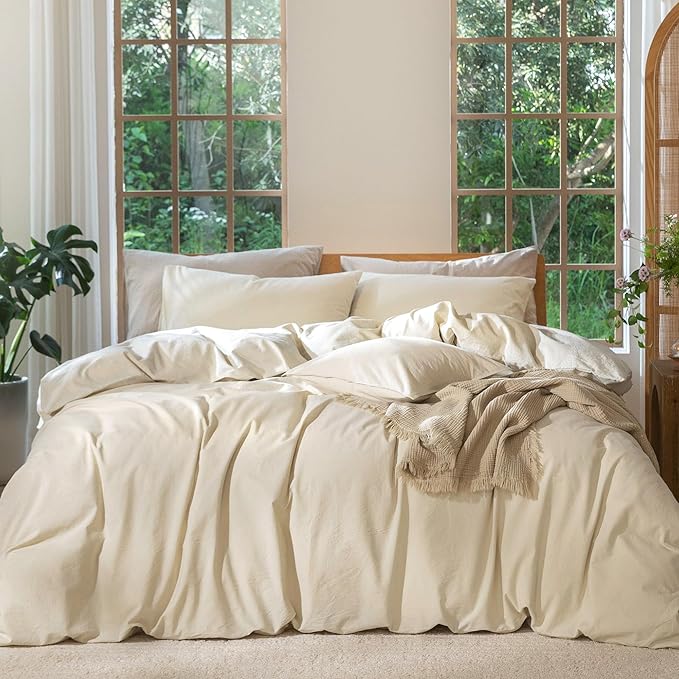 MooMee Bedding Duvet Cover Set 100% Washed Cotton Linen Like Textured by MOOMEE