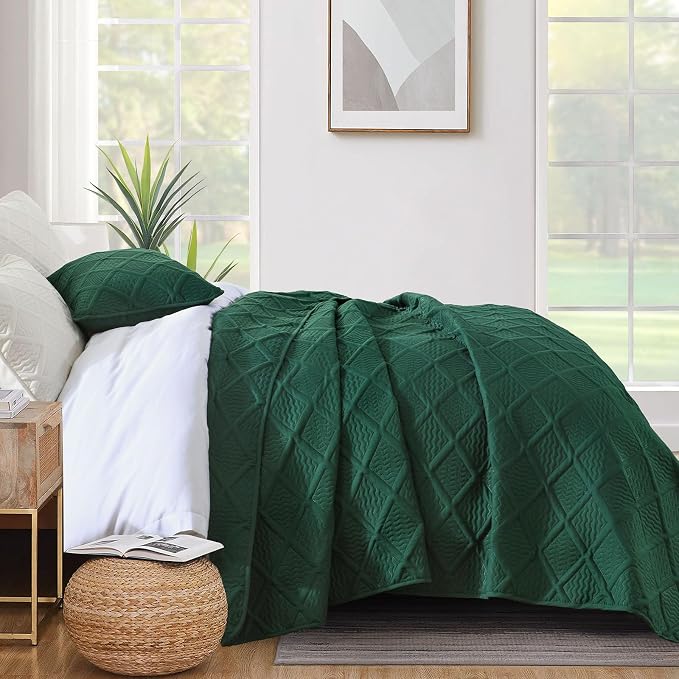 Yiran Quilts Queen Size, Emerald Green Spring Summer Bedspread Bedding Set - Image 4