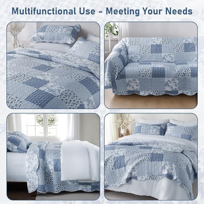 GOONE Queen Quilt Set 90"x90", Lightweight Washed Coverlet, Reversible Spring & - Image 4