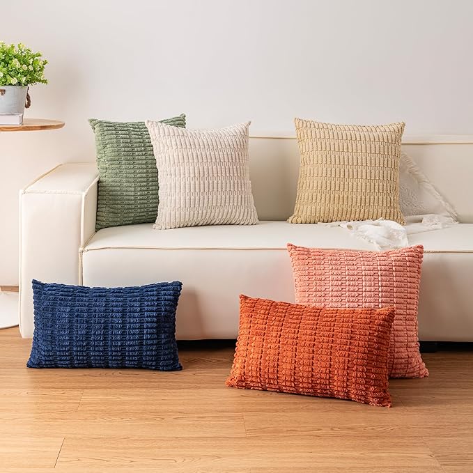 Aegero Pack of 2 Corduroy Decorative Throw Pillow Covers 18x18 InchSoft Boho - Image 4