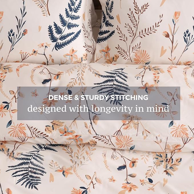JSD Fall Floral Duvet Cover Set Queen Size, 3 Piece Boho Ferns Printed - Image 4